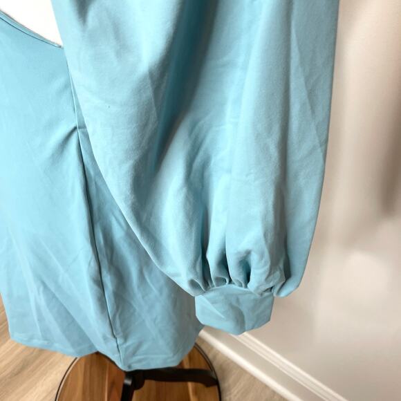 Susana Monaco Cut Out Long Sleeve Deep V-Neck Mini Dress In Waterfall Medium New - Picture 7 of 13